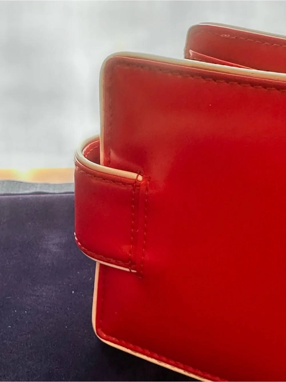 Prada Red Leather Card Holder with Cream Trim